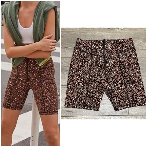 Free People Women's Lucky Strike Bike Shorts Leopard Print Sz M - Picture 1 of 9